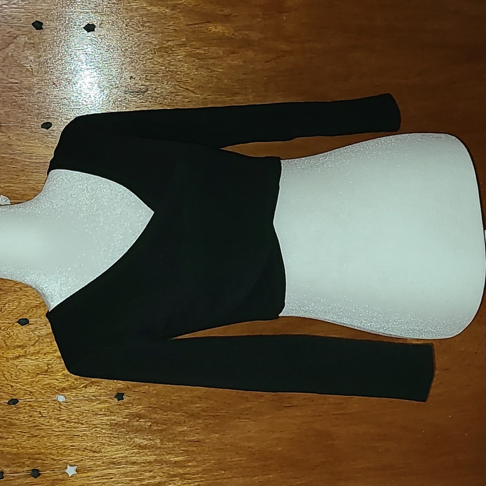Forever 21 Black Long Sleeve Wrap Crop Top